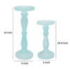 Qui 14, 11 Inch Candle Holders, Turned Pedestal, Blue Glass, Set of 2