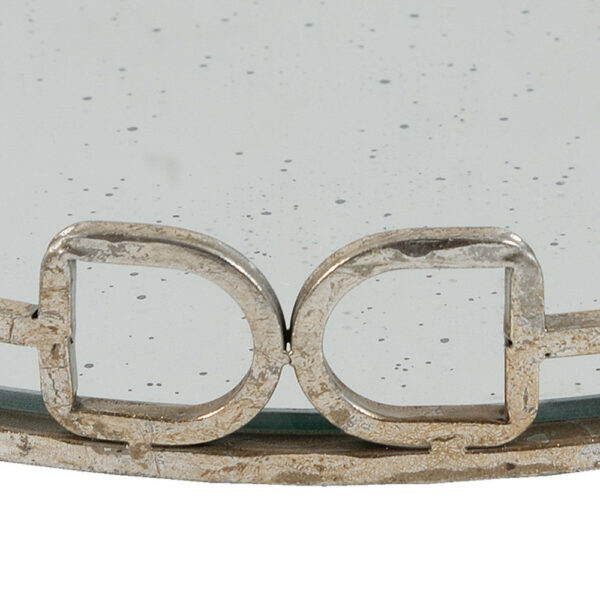 Sui 18 Inch Round Tray, Glass Bottom, Silver Geometric Frame, Large