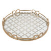Sui 18 Inch Round Decorative Tray, Glass Bottom and Gold Geometric Frame