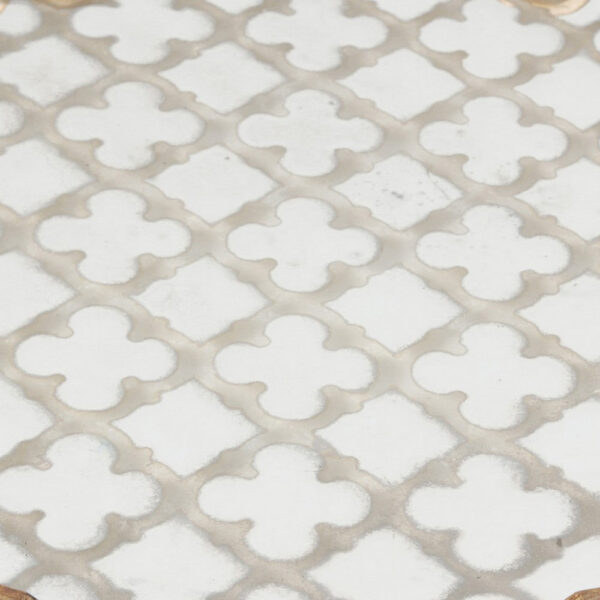 Sui 18 Inch Round Decorative Tray, Glass Bottom and Gold Geometric Frame