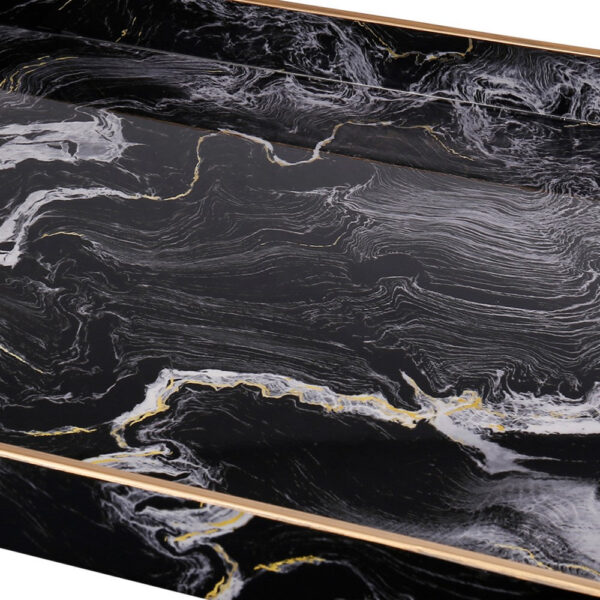 19, 18 Inch Set of 2 Modern Decorative Trays with Rims, Black and White