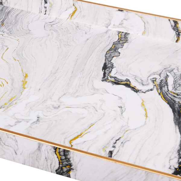 19, 18 Inch Set of 2 Modern Decorative Trays with Rims, Black and White