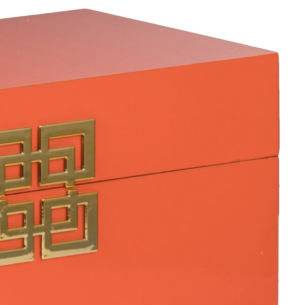 Neo 14, 11 Inch Set of 2 Decorative Boxes, Geometric Metal Accents, Orange