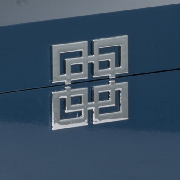 Neo 14, 11 Inch Set of 2 Decorative Boxes, Geometric Metal Accents, Blue