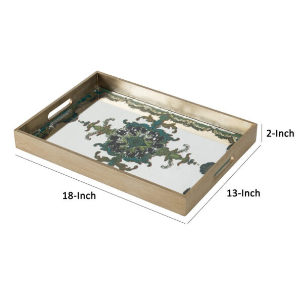 Miki 18 Inch Decorative Tray, Artistic Mirrored Damask Pattern, Gold Finish
