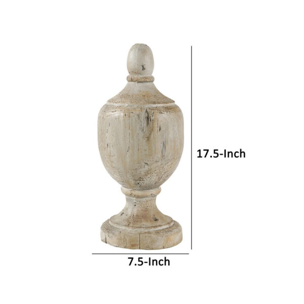 18 Inch Modern Accent Decor, Turned Finial Design, Whitewashed Finish