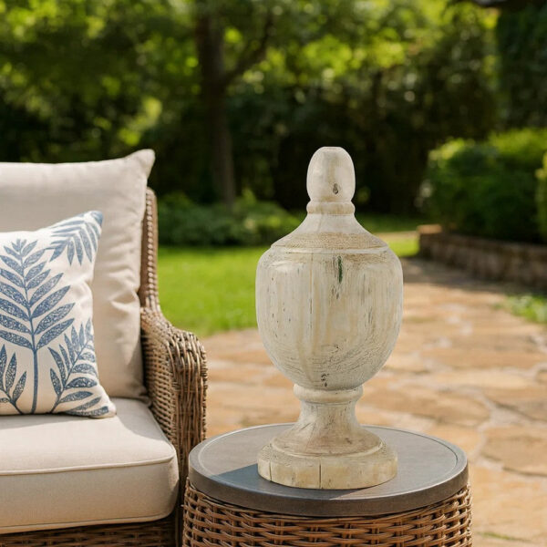 18 Inch Modern Accent Decor, Turned Finial Design, Whitewashed Finish