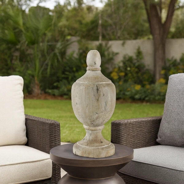 18 Inch Modern Accent Decor, Turned Finial Design, Whitewashed Finish
