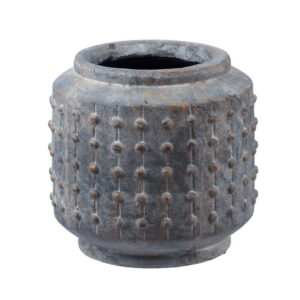 8 Inch Ceramic Planter, Round Curved Bubbled Texture, Weathered Gray Finish