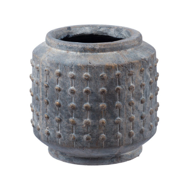 8 Inch Ceramic Planter, Round Curved Bubbled Texture, Weathered Gray Finish