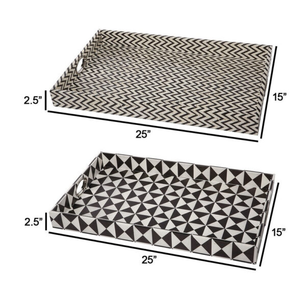 25 Inch Decorative, Black White Wood Trays, Art Deco Geometric, Set of 2