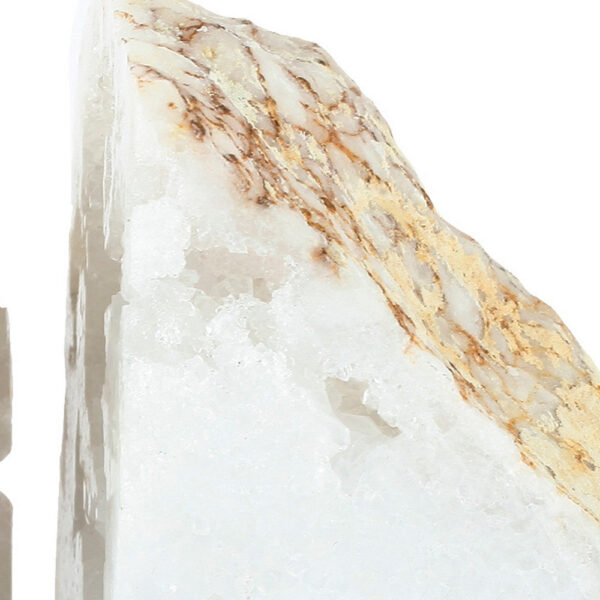 5 Inch Natural White Stone Bookends, Artisanal Textured Geode Rock