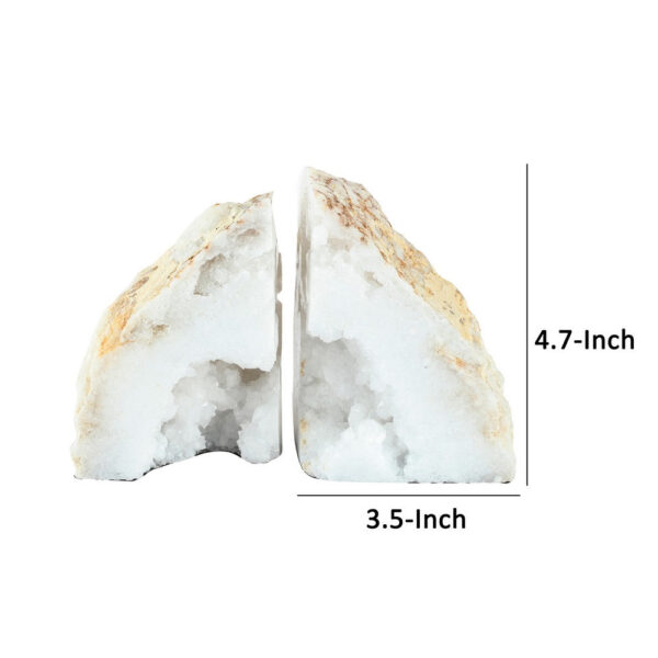 5 Inch Natural White Stone Bookends, Artisanal Textured Geode Rock