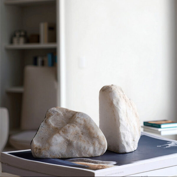 5 Inch Natural White Stone Bookends, Artisanal Textured Geode Rock