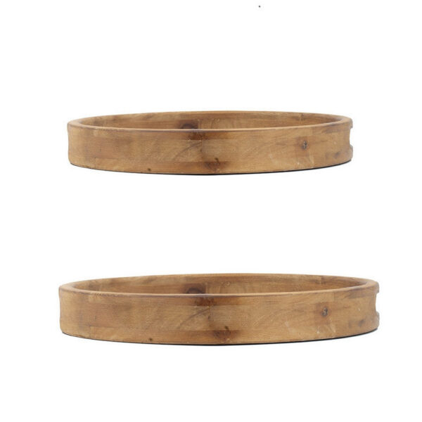 18, 15 Inch Round Decorative Tray, Marble Effect, Brown Fir Wood Frame