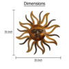 35 Inch Round Wall Mounted Sun Face Accent Decor, Carved Rustic Gold and Black Metal
