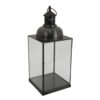 Laila Lantern, Black Metal, Glass Panels, Square Base, 20 Inch Tall