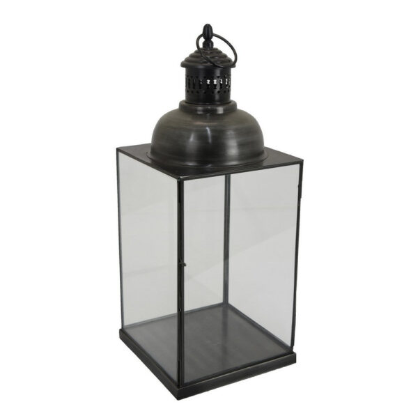 Laila Lantern, Black Metal, Glass Panels, Square Base, 20 Inch Tall