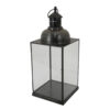 Laila Lantern, Black Metal, Glass Panels, Square Base, 20 Inch Tall