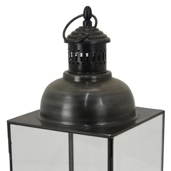 Laila Lantern, Black Metal, Glass Panels, Square Base, 20 Inch Tall