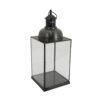 Laila Lantern, Black Metal, Glass Panels, Square Base, 18 Inch Tall