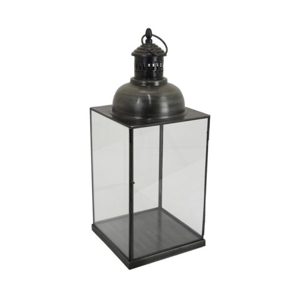 Laila Lantern, Black Metal, Glass Panels, Square Base, 18 Inch Tall