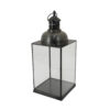 Laila Lantern, Black Metal, Glass Panels, Square Base, 18 Inch Tall