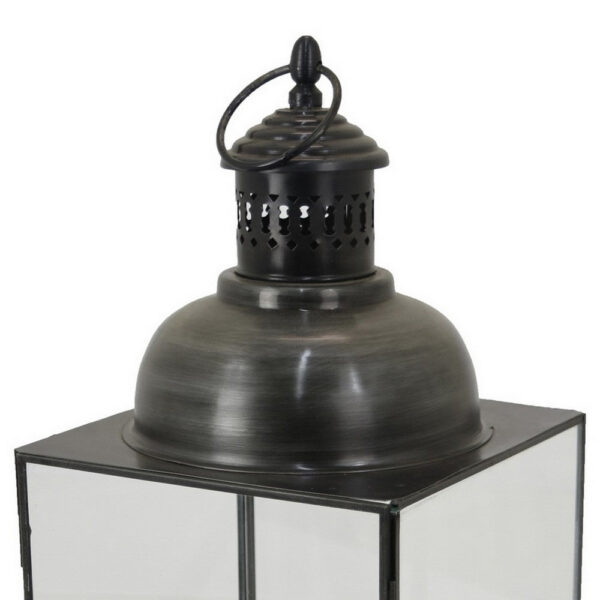 Laila Lantern, Black Metal, Glass Panels, Square Base, 18 Inch Tall