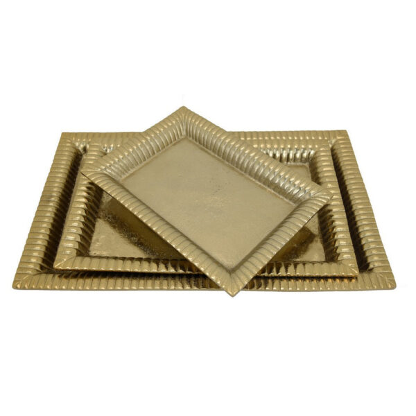 Nancy Tray Set of 3, Wavy Edges, Golden Metal Frames, Rectangular