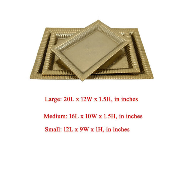 Nancy Tray Set of 3, Wavy Edges, Golden Metal Frames, Rectangular