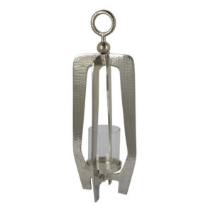 Brie Candle Holder Lantern, 27 Inch, Silver Metal Frame, Glass Shade