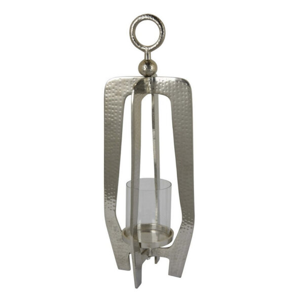 Brie Candle Holder Lantern, 27 Inch, Silver Metal Frame, Glass Shade