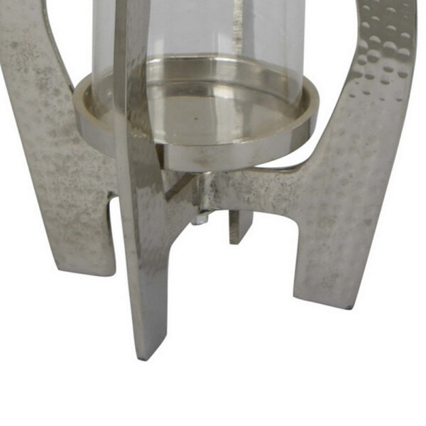 Brie Candle Holder Lantern, 27 Inch, Silver Metal Frame, Glass Shade