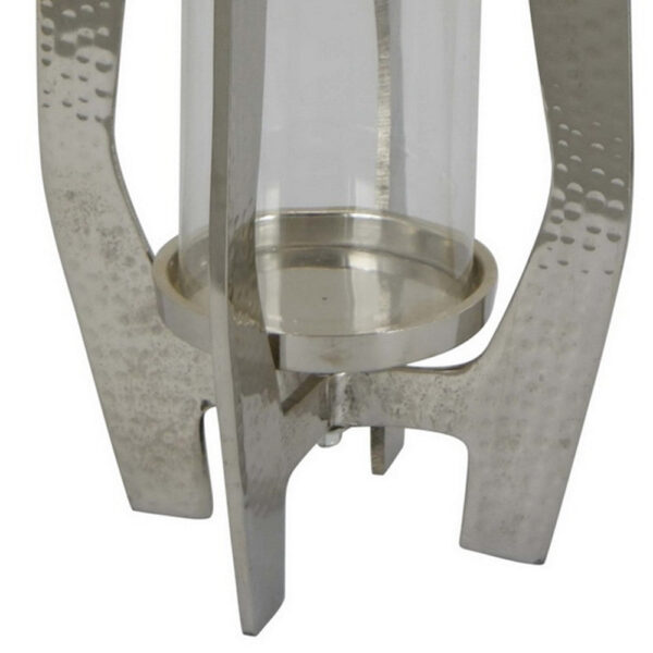 Brie Candle Holder Lantern, 23 Inch, Silver Metal Frame, Glass Shade