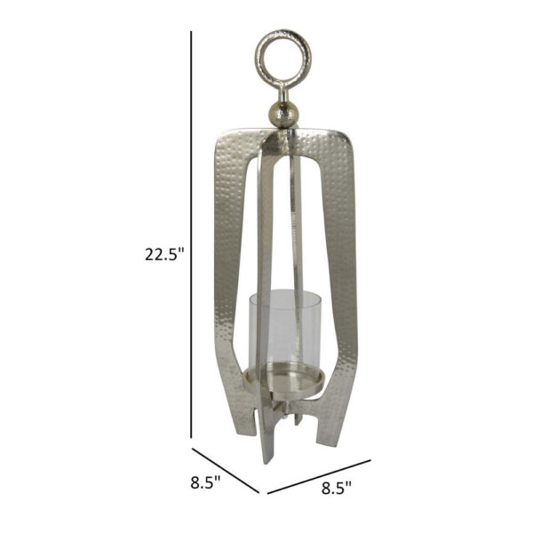 Brie Candle Holder Lantern, 23 Inch, Silver Metal Frame, Glass Shade