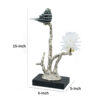 Sue 15 Inch Accent Decor Figurine, Bird on a Branch, Flower, Black, Silver