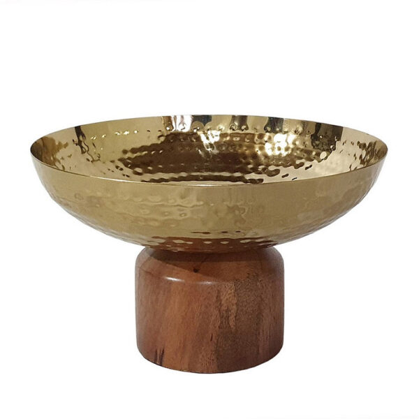 Roe 8 Inch Small Acacia Wood Table Bowl, Steel, Decorative, Gold and Brown