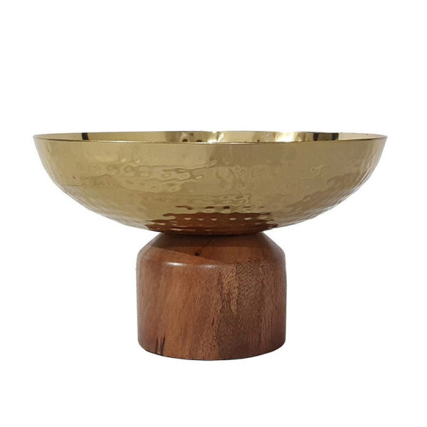 Roe 8 Inch Small Acacia Wood Table Bowl, Steel, Decorative, Gold and Brown