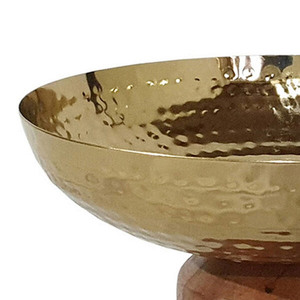 Roe 8 Inch Small Acacia Wood Table Bowl, Steel, Decorative, Gold and Brown
