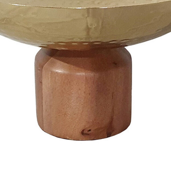 Roe 12 Inch Large Acacia Wood Table Bowl, Steel, Decorative, Gold and Brown