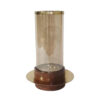 11 Inch Glass Hurricane Candle Holder, Acacia Wood, Small, Gold FInish