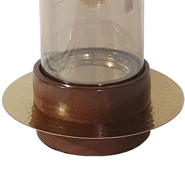 11 Inch Glass Hurricane Candle Holder, Acacia Wood, Small, Gold FInish