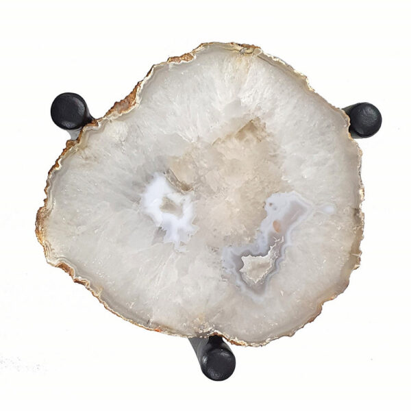 18 Inch Side Table, Agate Stone Top, Aluminum Tri Legs, Modern, White