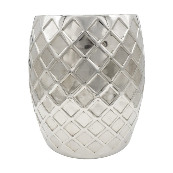 20 Inch Stool Table, Modern, Aluminum Metal, Drum Shape, Elegant Silver