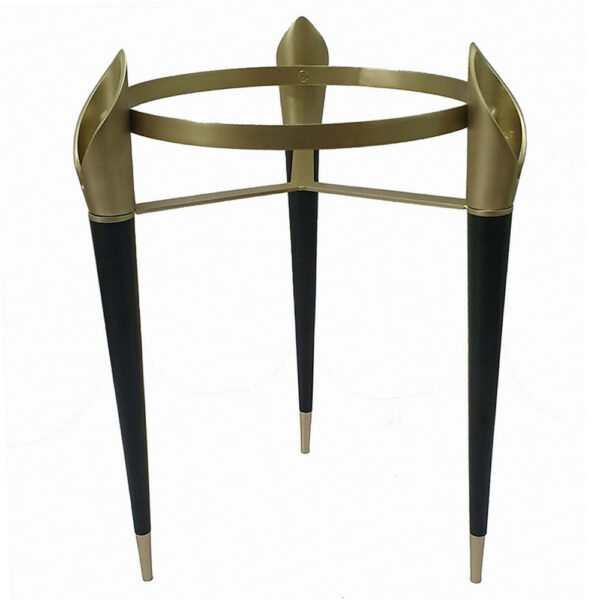22 Inch Planter on Stand, Lily Design, Modern, Iron Legs, Brass, Black