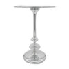 23 Inch Modern Aluminum Side Table, Round Tabletop and Base, Carved, Silver