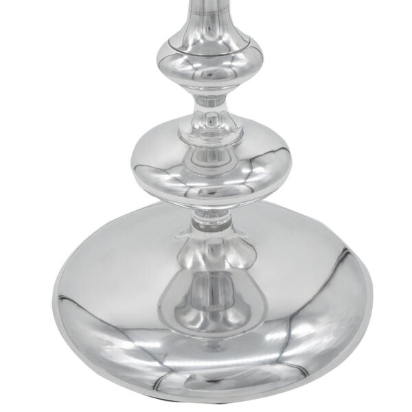 23 Inch Modern Aluminum Side Table, Round Tabletop and Base, Carved, Silver