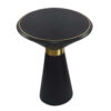 22 Inch Round Mango Wood Side Table, Smooth Brass Accents, Black Finish