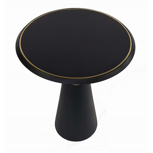 22 Inch Round Mango Wood Side Table, Smooth Brass Accents, Black Finish