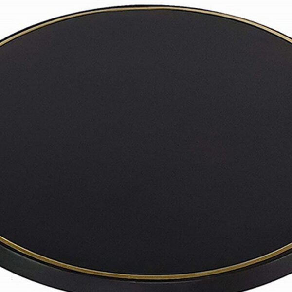22 Inch Round Mango Wood Side Table, Smooth Brass Accents, Black Finish